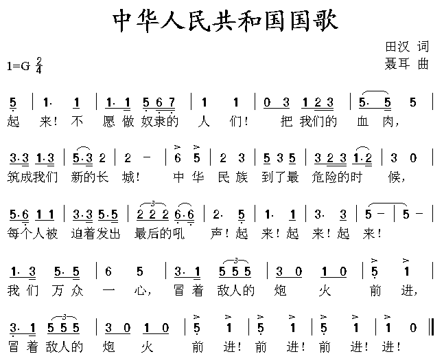 求助：国歌简谱的电子版